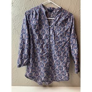 Lands' End Womens Size 6 Floral V Neck Button Up Long Sleeve - Tunic Top